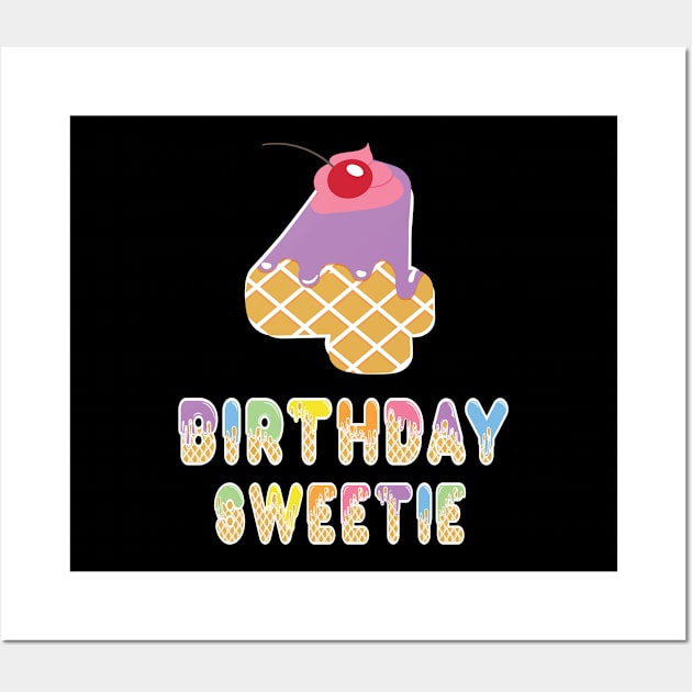 4th Birthday Sweetie Waffle Lover Girl 4 Years Old B-day product Wall Art by Grabitees